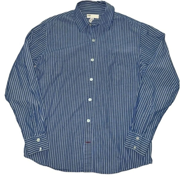 No Boundaries Men’s Button Down Shirt Stripes Denim Blue - Picture 1 of 7